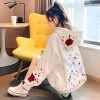 Rose Loose Fit Hoodie 2 Rose Loose Fit Hoodie -Kawaii Fashion Shop Autumn Winter Thicken Hoodie Sweatshirt Women Korean Loose Clothing Plus Velvet Embroidered Student Chinese Style Warm