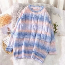 Casual Colorful Rainbow Loose Sweatshirt 9 Casual Colorful Rainbow Loose Sweatshirt -Kawaii Fashion Shop Autumn Winter Women Rainbow Sweaters Tie Dye Pullover O Neck Long Loose Striped Korean Jumpers Candy 1