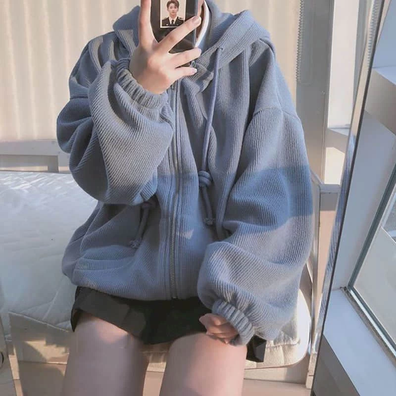 Cute Korean Blue Loose Hoodie 4 Cute Korean Blue Loose Hoodie - Image 2