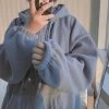 Cute Korean Blue Loose Hoodie -Kawaii Fashion Shop Autumn and winter zipper hooded jacket cute age reduction plus velvet cardigan sweater female Korean version