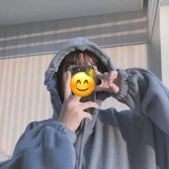 Cute Korean Blue Loose Hoodie 9 Cute Korean Blue Loose Hoodie -Kawaii Fashion Shop Autumn and winter zipper hooded jacket cute age reduction plus velvet cardigan sweater female Korean version 2