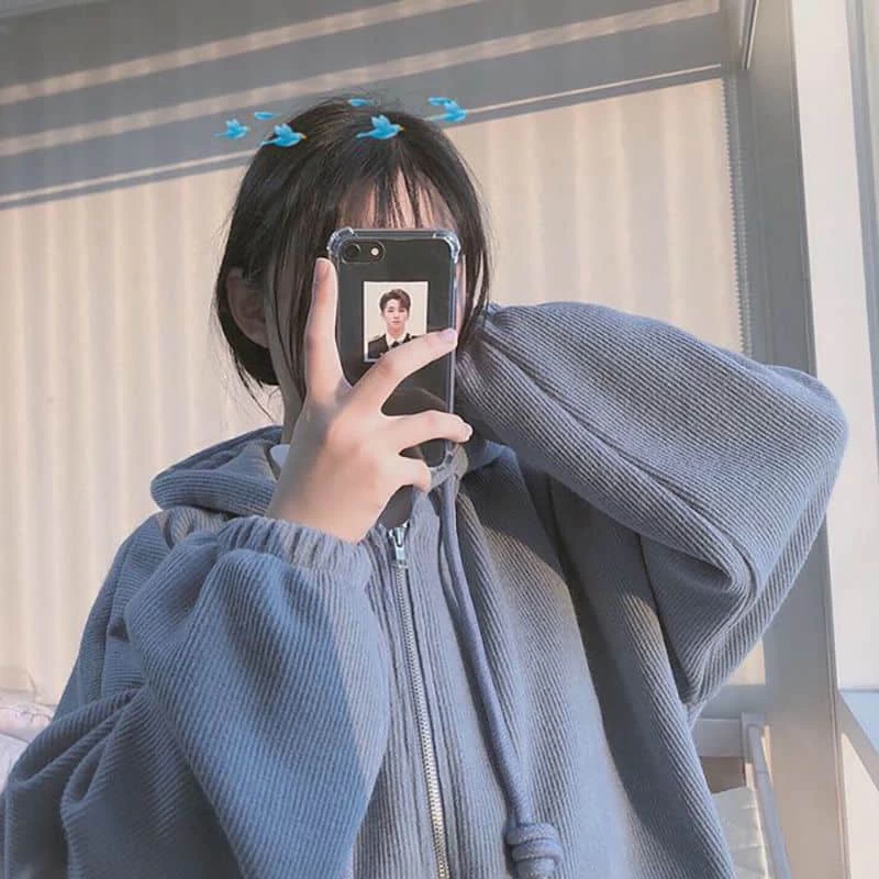Cute Korean Blue Loose Hoodie 6 Cute Korean Blue Loose Hoodie - Image 4
