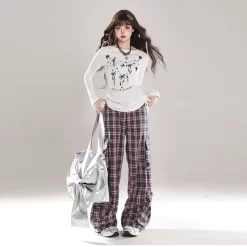 BF Style Pink Plaid Straight Overalls 12 BF Style Pink Plaid Straight Overalls -Kawaii Fashion Shop BF Style Pink Plaid Straight Overalls 4