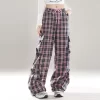BF Style Pink Plaid Straight Overalls 2 BF Style Pink Plaid Straight Overalls -Kawaii Fashion Shop BF Style Pink Plaid Straight Overalls 6