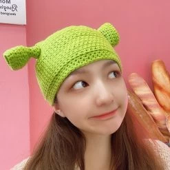 Balaclava Monster Shrek Hat -Kawaii Fashion Shop Balaclava Monster Shrek Hat Funny Winter Knitted Hats Green Party Funny Beanie Skullies Cap for Women 1