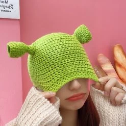 Balaclava Monster Shrek Hat -Kawaii Fashion Shop Balaclava Monster Shrek Hat Funny Winter Knitted Hats Green Party Funny Beanie Skullies Cap for Women 2