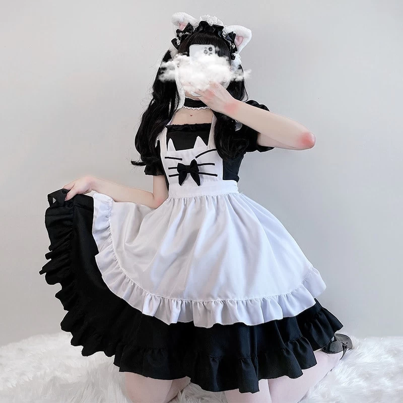 Kawaii Kitty Bow Lolita Maid Dress Set 4 Kawaii Kitty Bow Lolita Maid Dress Set - Image 2