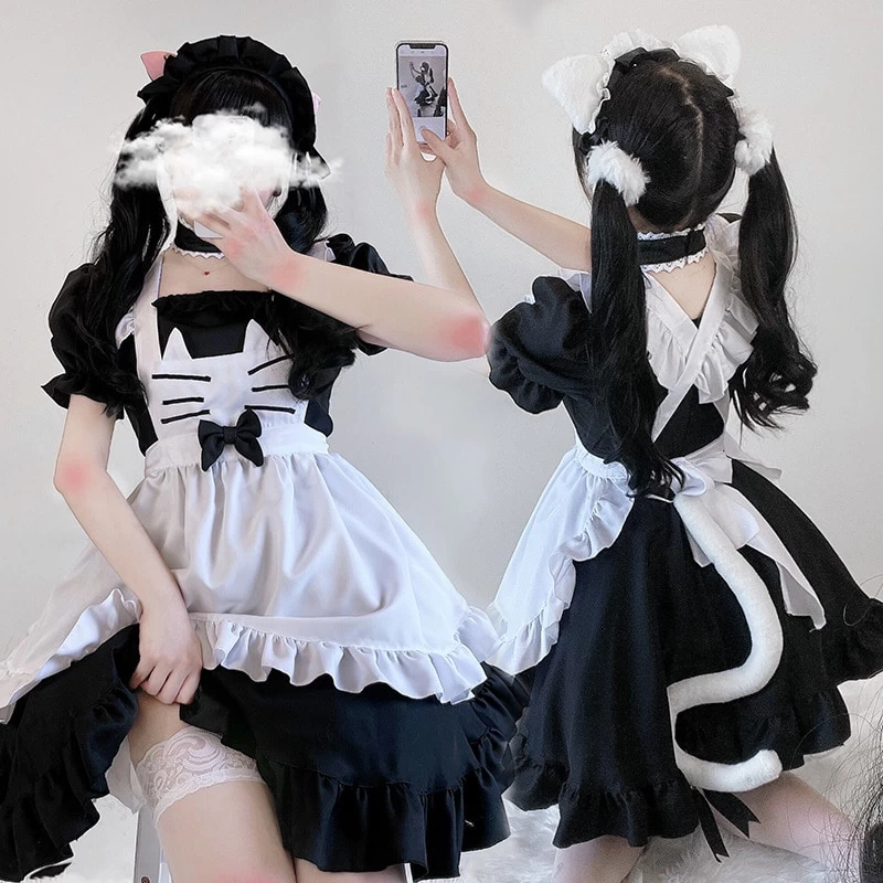 Kawaii Kitty Bow Lolita Maid Dress Set 6 Kawaii Kitty Bow Lolita Maid Dress Set - Image 4