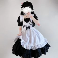 Kawaii Kitty Bow Lolita Maid Dress Set 13 Kawaii Kitty Bow Lolita Maid Dress Set -Kawaii Fashion Shop Balck White Kittly Lolita Dress Sexy Kawaii Cute Dresses Japanese Anime Cosplay Maid Outfit Halloween Costumes 5