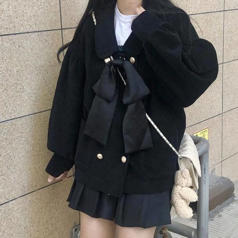 Harajuku Front Bowknot Corduroy Coats 3 Harajuku Front Bowknot Corduroy Coats