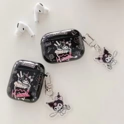 Black Cartoon Kuromi Airpods Case 9 Black Cartoon Kuromi Airpods Case -Kawaii Fashion Shop Black Bottom Cartoon Anime Headset Protective Soft Shell Case for Airpods 1 2 Pro Cute for 2