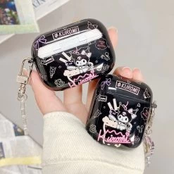 Black Cartoon Kuromi Airpods Case 10 Black Cartoon Kuromi Airpods Case -Kawaii Fashion Shop Black Bottom Cartoon Anime Headset Protective Soft Shell Case for Airpods 1 2 Pro Cute for 3