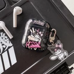 Black Cartoon Kuromi Airpods Case 11 Black Cartoon Kuromi Airpods Case -Kawaii Fashion Shop Black Bottom Cartoon Anime Headset Protective Soft Shell Case for Airpods 1 2 Pro Cute for 4