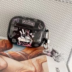 Black Cartoon Kuromi Airpods Case 12 Black Cartoon Kuromi Airpods Case -Kawaii Fashion Shop Black Bottom Cartoon Anime Headset Protective Soft Shell Case for Airpods 1 2 Pro Cute for 5