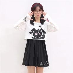 Yami Bunny 2Pcs Sweater Skirt Dress -Kawaii Fashion Shop Black Comic Rabbit Lolita Dress Teens Girls Casual Sweet Kawaii Short Dress Cute Bunny Print Long 4