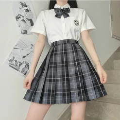 Kawaii Fashion Shop -Kawaii Fashion Shop Black Plaid JK Pleated Skirt 2