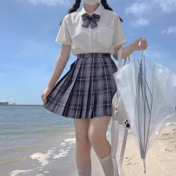 Black Plaid JK Pleated Skirt -Kawaii Fashion Shop Black Plaid JK Pleated Skirt 3
