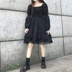 Lolita Black Mini High Waist Gothic Dress -Kawaii Fashion Shop Black Punk Fairy Grunge Mini Lace Dress Women Harajuku Kawaii Lolita Dresses Dark Aesthetic Alt Gothic 2