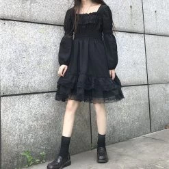 Lolita Black Mini High Waist Gothic Dress -Kawaii Fashion Shop Black Punk Fairy Grunge Mini Lace Dress Women Harajuku Kawaii Lolita Dresses Dark Aesthetic Alt Gothic 3