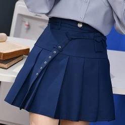 Blue All-match High Waist A-line Skirt 14 Blue All-match High Waist A-line Skirt -Kawaii Fashion Shop Blue All match High Waist A line Skirt 5