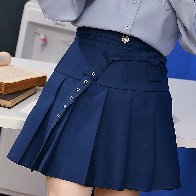Blue All-match High Waist A-line Skirt 7 Blue All-match High Waist A-line Skirt - Image 5