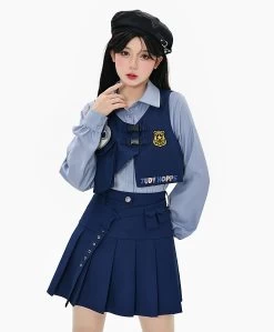 Blue All-match High Waist A-line Skirt 16 Blue All-match High Waist A-line Skirt -Kawaii Fashion Shop Blue All match High Waist A line Skirt 7