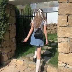 Kawaii Blue Denim Pleated Dress -Kawaii Fashion Shop Blue Kawaii Denim Women Dress Summer 2021 Harajuku Casual Suspender Pleated Mini Dress Streetwear Chic Korean 3