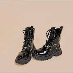 British-style Black Mid-Cut Martin Boots -Kawaii Fashion Shop British style Black Mid Cut Martin Boots 2
