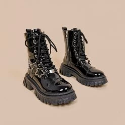 British-style Black Mid-Cut Martin Boots -Kawaii Fashion Shop British style Black Mid Cut Martin Boots 3