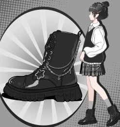 British-style Black Mid-Cut Martin Boots -Kawaii Fashion Shop British style Black Mid Cut Martin Boots 4