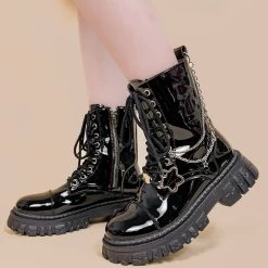 British-style Black Mid-Cut Martin Boots