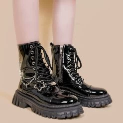 British-style Black Mid-Cut Martin Boots -Kawaii Fashion Shop British style Black Mid Cut Martin Boots 7