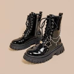 British-style Black Mid-Cut Martin Boots -Kawaii Fashion Shop British style Black Mid Cut Martin Boots 8