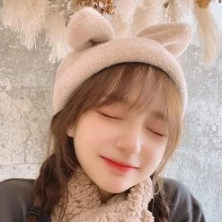 Kawaii White Bunny Ears Hat 12 Kawaii White Bunny Ears Hat -Kawaii Fashion Shop Bunny Ears Beanie Hat Draping Rabbit Ear Winter Knitted Beanie Hat Solid Color Outdoor Stretchy Warm 4