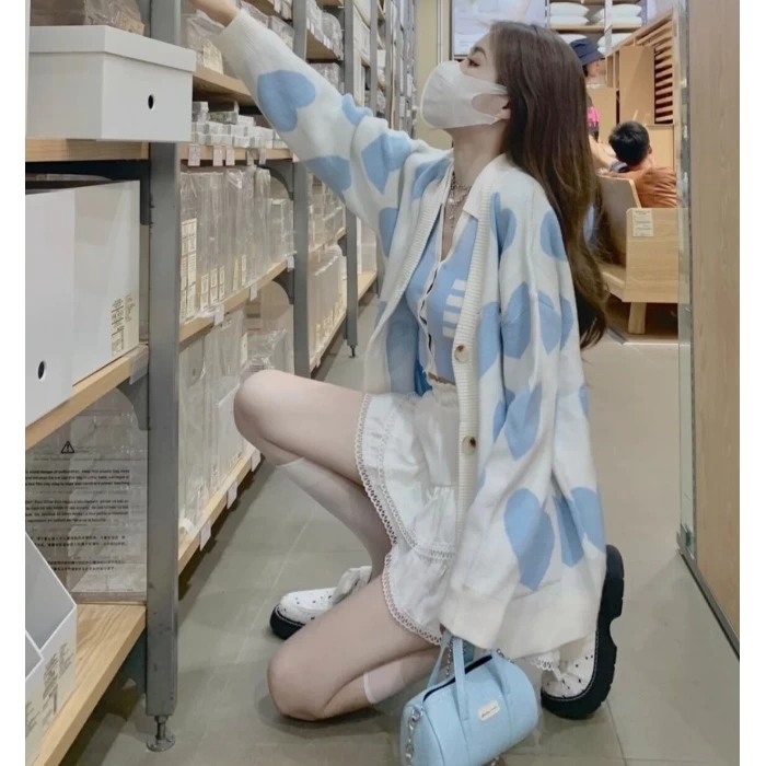 Kawaii Heart Knitted Loose Cardigan 5 Kawaii Heart Knitted Loose Cardigan - Image 3