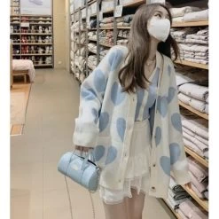 Kawaii Heart Knitted Loose Cardigan