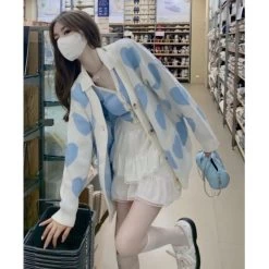 Kawaii Heart Knitted Loose Cardigan 11 Kawaii Heart Knitted Loose Cardigan -Kawaii Fashion Shop CMAZ 2021 Autumn Winte Sweater Women Tops Knitted Pullover Korean Style Cardigan Soft Warm Pull Thick 4