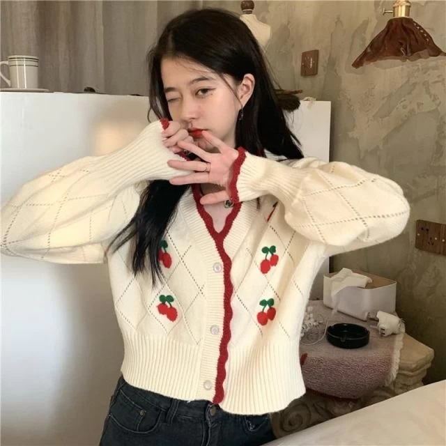Cute Cherry Knitted Cardigan 4 Cute Cherry Knitted Cardigan - Image 2