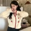 Cute Cherry Knitted Cardigan 2 Cute Cherry Knitted Cardigan -Kawaii Fashion Shop Cardigan Women Sweet Cropped Sweaters Cherry printed Gentle Knitted Retro Korean Style All match Fashion Outwear