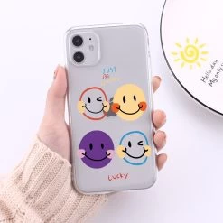 Cute Cartoon Smiley IPhone Cases -Kawaii Fashion Shop Cartoon Smiley and Daisy silicone phone case for iphone 12 13 pro max mini 7 x 2