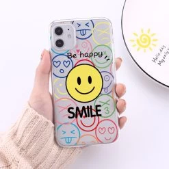 Cute Cartoon Smiley IPhone Cases -Kawaii Fashion Shop Cartoon Smiley and Daisy silicone phone case for iphone 12 13 pro max mini 7 x 3