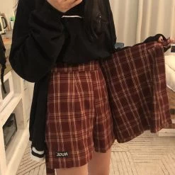 Fashion Vintage Plaid Mini Skirts 12 Fashion Vintage Plaid Mini Skirts -Kawaii Fashion Shop Casual Basic Fashion All Match Plaid Vintage Irregular High Waist College Wind 2018 New Fashion Female 4