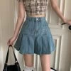 Harajuku Casual Denim Mini Skirt -Kawaii Fashion Shop Casual Denim Mini Skirt Women Summer 2021 High Waiste Harajuku Y2k Pleated Skirt Blue Japanese Korean