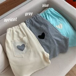 Korean High-waisted Sport Shorts -Kawaii Fashion Shop Casual Pocket love Shorts Women Solid Elastic HIgh Waist Simple Korean Style Summer Breathable Loose Sleepwear 2