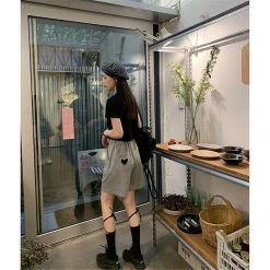 Korean High-waisted Sport Shorts -Kawaii Fashion Shop Casual Pocket love Shorts Women Solid Elastic HIgh Waist Simple Korean Style Summer Breathable Loose Sleepwear 4