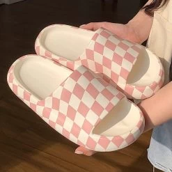 Cute Checkerboard Lattice Sandals -Kawaii Fashion Shop Checkerboard Lattice Sandals And Slippers Women S Summer Indoor Non Slip Feces Sense Home Eva Thick 1