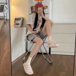 Cute Checkerboard Lattice Sandals -Kawaii Fashion Shop Checkerboard Lattice Sandals And Slippers Women S Summer Indoor Non Slip Feces Sense Home Eva Thick 2