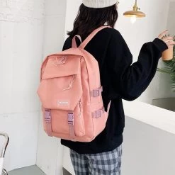 Kawaii Korean Nylon Backpack -Kawaii Fashion Shop Classic Korean Backpack Unisex Pure Color College Student Simple Backpack Sports Hanging Buckle Nylon School Bag 2