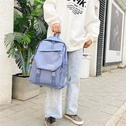 Kawaii Korean Nylon Backpack -Kawaii Fashion Shop Classic Korean Backpack Unisex Pure Color College Student Simple Backpack Sports Hanging Buckle Nylon School Bag 4