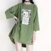 Graphics Print Round Collar Loose T-shirt -Kawaii Fashion Shop College Style Red Green Mid Length Sleeve T Shirts for Girls Loose Casual Oversized Tshirt Female